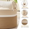 Picture of KAKAMAY Large Blanket Basket (20"x13"),Woven Baskets for storage Baby Laundry Hamper, Cotton Rope Blanket Basket for Living Room, Laundry, Nursery, Pillows, Baby Toy chest (White and Brown)