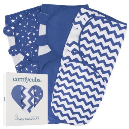 Picture of Comfy Cubs Swaddle Blanket Baby Girl Boy Easy Adjustable 3 Pack Infant Sleep Sack Wrap Newborn Babies (Large 3-6 Months, Dark Blue)