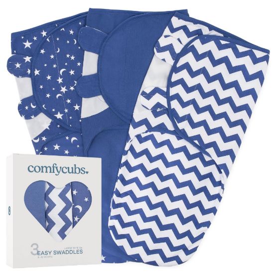 Picture of Comfy Cubs Swaddle Blanket Baby Girl Boy Easy Adjustable 3 Pack Infant Sleep Sack Wrap Newborn Babies (Large 3-6 Months, Dark Blue)