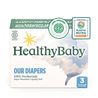Picture of HealthyBaby Our Diapers | EWG Verified Safe & Plant-Based Diapers | Leak Protection | Soft Organic Cotton Shell | Chlorine-Free Diaper for Sensitive Skin | Size 3 (16-28 lbs) 58 Count