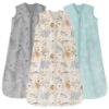 Picture of Unnivoll Baby Sleep Sack 0-6 Months 3 Pack 100% Cotton Lightweight 0.5 TOG Wearable Blanket Baby Sleep Bag with 2-Way Zipper for Newborn Infant Apricot Gray Green Elephant