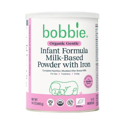 Picture of Bobbie Organic Gentle Infant Formula, Milk Based Powder with Iron, DHA, Vitamin D & 100% Lactose Like Breast Milk, For Fusiness, Crying & Digestive Health, Newborn Baby-12 Months Old, 14.1 oz, 1 Pack
