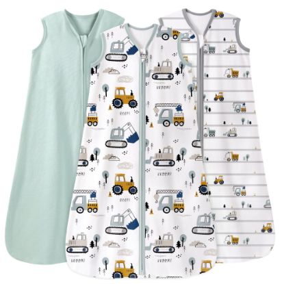 Picture of Unnivoll Baby Sleep Sack 0-6 Months 3 Pack 100% Cotton Lightweight 0.5 TOG Wearable Blanket Baby Sleep Bag with 2-Way Zipper for Newborn Infant Excavator