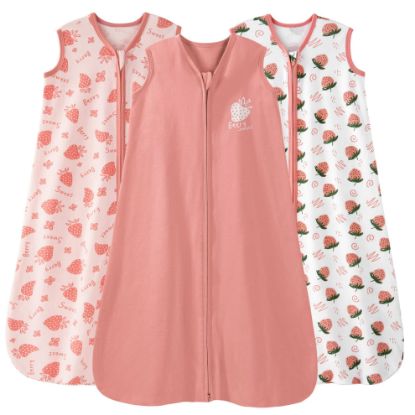 Picture of Unnivoll Baby Sleep Sack 6-12 Months 3 Pack 100% Cotton Lightweight 0.5 TOG Wearable Blanket Baby Sleep Bag with 2-Way Zipper for Newborn Infant Strawberry