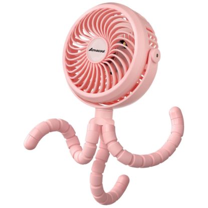 Picture of AMACOOL Battery Operated Stroller Fan Flexible Tripod Clip On Fan with 3 Speeds and Rotatable Handheld Personal Fans for Car Seat Crib Bike Treadmill (Pink)
