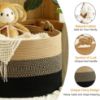 Picture of KAKAMAY Large Blanket Basket (20"x13"),Woven Rope Baskets for storage Baby Laundry Hamper, Cotton Rope Blanket Basket for Living Room, Laundry, Nursery, Pillows,Baby Toy chest (Jute/Black)