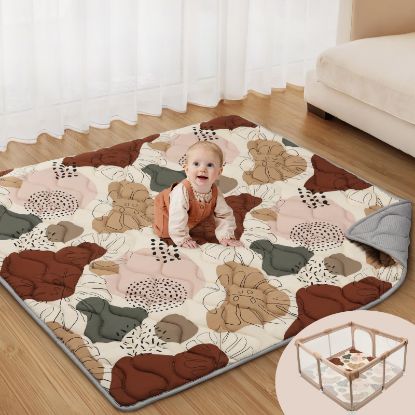 Picture of Blissful Diary Baby Play Mats for Floor, 50x50 Crawling Mat for Playpen, Thicken Soft Padding Foam Playmats for Babies and Toddlers Infants, Foldable and Machine Washable, Boho Design
