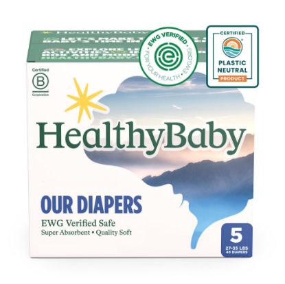 Picture of HealthyBaby Our Diapers | EWG Verified Safe & Plant-Based Diapers | Leak Protection | Soft Organic Cotton Shell | Chlorine-Free Diaper for Sensitive Skin | Size 5 (27-35 lbs) 40 Count