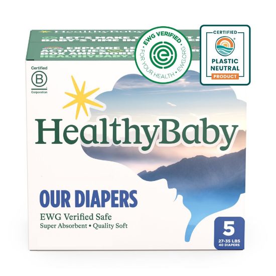 Picture of HealthyBaby Our Diapers | EWG Verified Safe & Plant-Based Diapers | Leak Protection | Soft Organic Cotton Shell | Chlorine-Free Diaper for Sensitive Skin | Size 5 (27-35 lbs) 40 Count