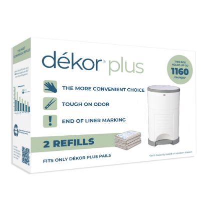 Picture of Diaper Dekor Plus Diaper Pail Refills | 2 Count | Most Economical Refill System | Quick & Easy to Replace | No Preset Bag Size Use Only What You Need | Exclusive End-of-Liner Marking