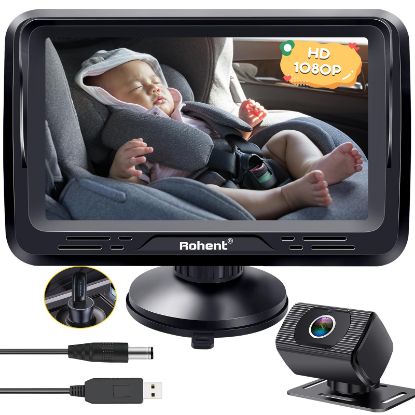 Picture of Rohent Baby Car Camera HD 1080P for Backseat: USB Plug and Play Easy to Install - Carseat Camera Rear Facing Infant Crystal Night Vision - Wide View Angle Car Baby Monitor for Newborn