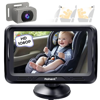 Picture of Rohent Baby Car Camera Gray - 1080P HD, Easy Installation, 360° Adjustable, Night Vision, 150° Wide-Angle Lens, Perfect Match for Car Interiors, Ideal for Parents, Grandparents