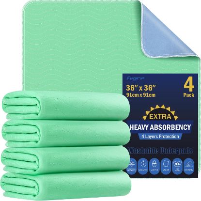 Picture of 4 Pack 36” x 36” Extra Heavy Absorbency Washable Underpads, Waterproof Quick Drying Nursing Pads Incontinence Bed Pads, Reusable Washable Pee Pads for Dogs, Diaper Changing & Adults