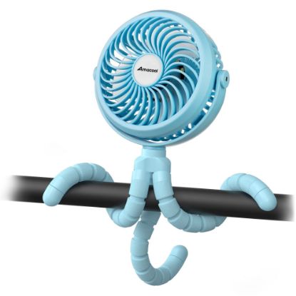 Picture of AMACOOL Battery Operated Stroller Fan Flexible Tripod Clip On Fan with 3 Speeds and Rotatable Handheld Personal Fans for Car Seat Crib Bike Treadmill (Blue)