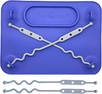 Picture of BUSY BABY Silicone Mat - Suction Cups, 4 Straps to Secure Baby Essentials, Self Feeding, Baby Led Weaning, Travel Sleeve Included (Violet)