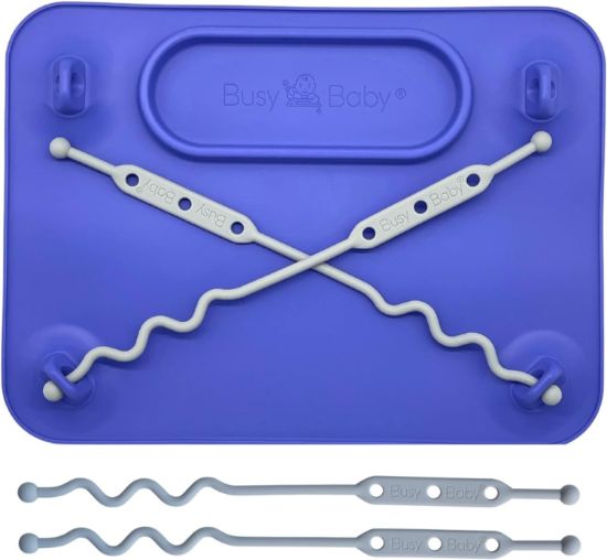 Picture of BUSY BABY Silicone Mat - Suction Cups, 4 Straps to Secure Baby Essentials, Self Feeding, Baby Led Weaning, Travel Sleeve Included (Violet)