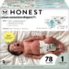 Picture of The Honest Company Clean Conscious Diapers for Sensitive Skin | Hypoallergenic, Fragrance Free | Gender Neutral Prints | Club Box, Size 1 (8-14 lbs), 78 Count