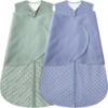 Picture of BSTOPPT Fleece Newborn Sleep Sack Baby Swaddle,3-Way Adjustable Wearable Blanket,2 Pack Fleece Swaddling Sleeping Bag TOG 2.0， (Blue&Green, 0-3 Months)