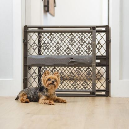 Picture of MYPET North States Paws Portable Pet Gate: 26-40" Wide. Pressure Mount. No Tools Needed. Made in USA. Dog Gate 23" Tall, Expandable, Durable Dog Gates for Doorways, Fieldstone Gray
