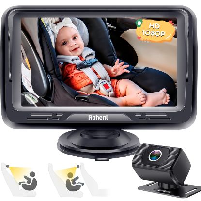 Picture of Rohent Baby Car Camera HD 1080P - Rear-Facing Infant Monitor with Night Vision Car Camera for Baby 150° Wide-Angle Lens Anti-Glare Screen Easy Install 360° Adjustable Display