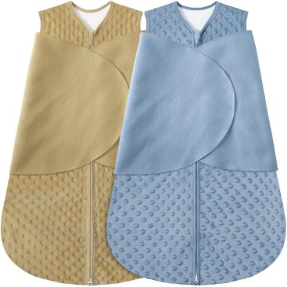 Picture of BSTOPPT Fleece Newborn Sleep Sack Baby Swaddle,3-Way Adjustable Wearable Blanket,2 Pack Fleece Swaddling Sleeping Bag TOG 2.0， (Brown & Dark Green, 0-3 Months)