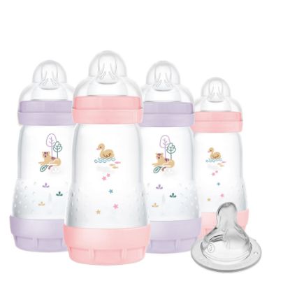 Picture of MAM 9oz Easy Start Anti-Colic Baby Bottles, Medium Flow with Bonus Fast Flow Nipple, Breastfeeding-Like Silicone, Reduces Colic and Gas, Easy-to-Clean, BPA-Free, 2 Plus Months