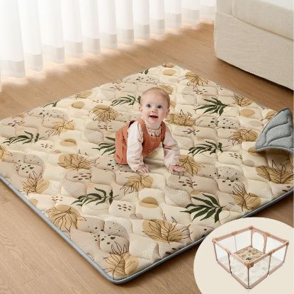 Picture of Blissful Diary Baby Play Mats for Floor, 50x50 Playpen Mat, Thicken Cushioning Padding Foam Playmate for Baby and Toddlers Infants, Non-Slip & Machine Washable, Earth Tones Design
