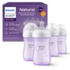 Picture of Philips Avent Natural Baby Bottles with Natural Response Nipples (Medium Flow, Flow 3), 9oz, Purple, 4-Pack, SCY903/34