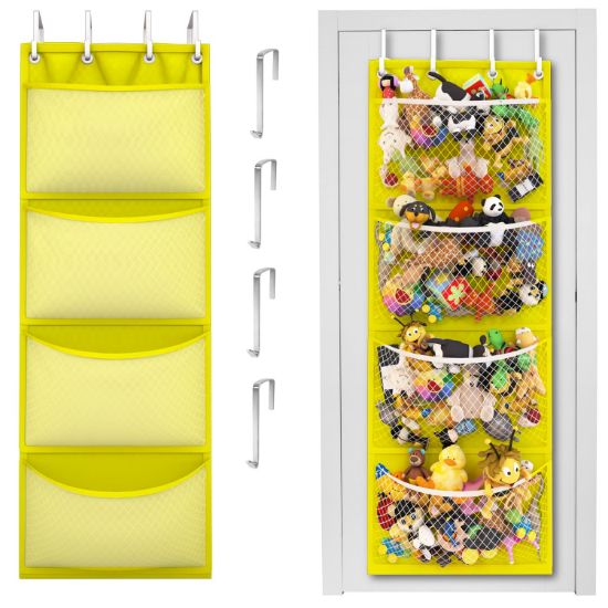 Picture of Honeyera Storage for Stuffed Animal - Over Door Organizer for Stuffies, Baby Accessories, and Toy Plush Storage/Easy Installation with Breathable Hanging Storage Pockets (Yellow)