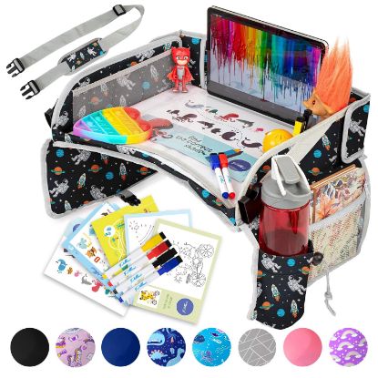 Picture of PILLANI Kids Travel Tray for Car - Car Seat Tray for Kids, Roadtrip Essentials, Carseat Table Tray for Kids Road Trip Activities - Toddler Lap Desk Organizer for Airplane