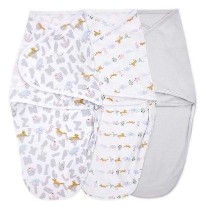 Picture of aden + anais, Cotton Knit Baby Wrap, Newborn Wearable Swaddle Blanket, 3 Pack, Multicolor Alphabet Animals, 0-3 Months