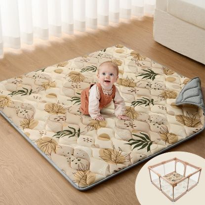 Picture of Blissful Diary Baby Play Mat, 47x47 Infant Play Mat for Playpen, Thicken Foam Cushioned Baby Mat for Floor, Non-Slip Kids Play Mat, Washable Baby Playmat for Babies,Toddlers, Earth Tones Design