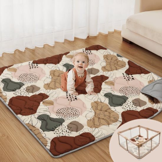 Picture of Blissful Diary Baby Play Mats for Floor, 47x47 Playpen Mat, Thicken Cushioning Padding Foam Playmate for Baby and Toddlers Infants, Non-Slip & Machine Washable, Boho Design