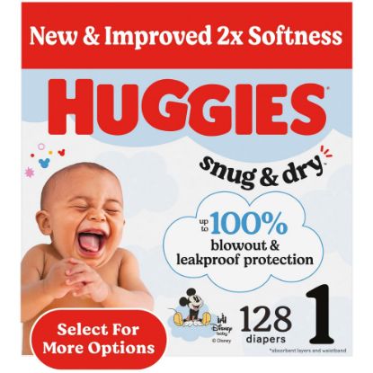 Picture of Huggies Size 1 Diapers, Snug & Dry Newborn Diapers, Size 1 (8-14 lbs), 128 Count, Packaging May Vary