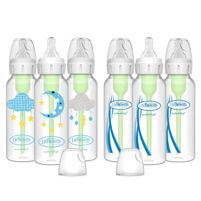 Picture of Dr. Brown’s Natural Flow® Anti-Colic Options+™ Narrow Baby Bottles 8 oz/250 mL, with Level 1 Slow Flow Nipple, 6 Pack, 0m+ Moon/Clouds Gift Set