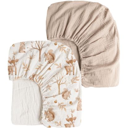 Picture of Konssy Muslin Crib Sheets 2 PCS, 100% Cotton Baby Crib Sheets for Standard Crib Mattress (28"x 52"), Soft and Breathable for Boys, Girls (Fall Forest,Wheat)