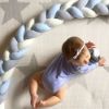 Picture of LOAOL Baby Crib Bumper Knotted Braided Plush Nursery Cradle Decor Newborn Gift Pillow Cushion Junior Bed Sleep Bumper (3 Meters, White-Gray-Blue)