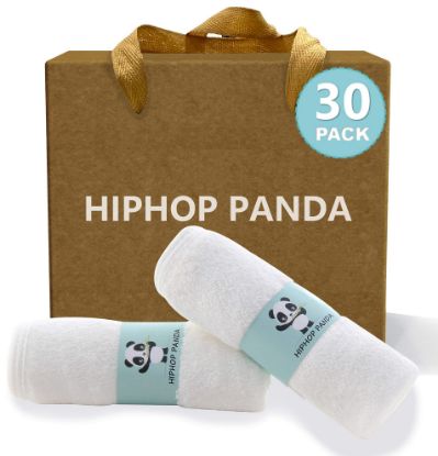 Picture of HIPHOP PANDA Baby Washcloths, Rayon Made from Bamboo - 2 Layer Ultra Soft Absorbent Newborn Bath Face Towel - Reusable Baby Wipes for Delicate Skin - White, 30 Pack