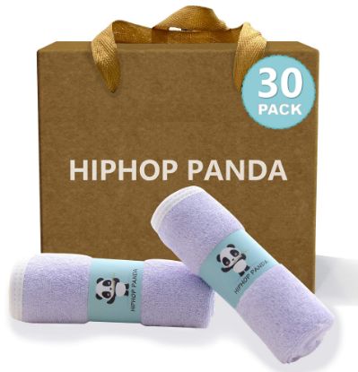 Picture of HIPHOP PANDA Baby Washcloths, Rayon Made from Bamboo - 2 Layer Ultra Soft Absorbent Newborn Bath Face Towel - Reusable Baby Wipes for Delicate Skin - Purple, 30 Pack