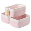 Picture of MiniArk Shelf Storage Baskets for Organizing | Closet Organizer Bins | Small Baskets | Toy Basket | Cute Decorative Basket | Cube Storage Bin | Woven Rope Basket | 13×8.5×5.1” | 3 Packs White Pink