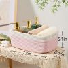 Picture of MiniArk Shelf Storage Baskets for Organizing | Closet Organizer Bins | Small Baskets | Toy Basket | Cute Decorative Basket | Cube Storage Bin | Woven Rope Basket | 13×8.5×5.1” | 3 Packs White Pink