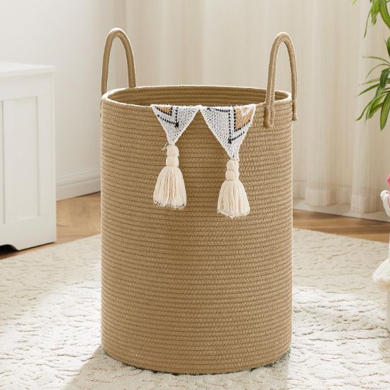 Picture of Artfeel Laundry Basket,Woven Cotton Rope Laundry Hamper,60L for Decorative Storage of Dirty Clothes,Toys and Blankets in Bathroom,Baby Room and Living Room