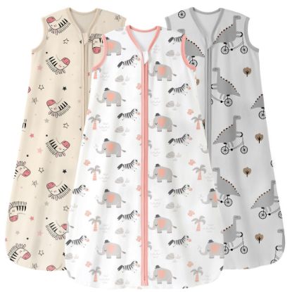 Picture of Unnivoll Baby Sleep Sack 12-18 Months 3 Pack 100% Cotton Lightweight 0.5 TOG Wearable Blanket Baby Sleep Bag with 2-Way Zipper for Newborn Infant Pink Apricot Gray Zebra