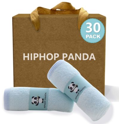 Picture of HIPHOP PANDA Baby Washcloths, Rayon Made from Bamboo - 2 Layer Ultra Soft Absorbent Newborn Bath Face Towel - Reusable Baby Wipes for Delicate Skin - Blue, 30 Pack