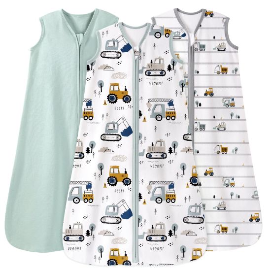 Picture of Unnivoll Baby Sleep Sack 12-18 Months 3 Pack 100% Cotton Lightweight 0.5 TOG Wearable Blanket Baby Sleep Bag with 2-Way Zipper for Newborn Infant Excavator