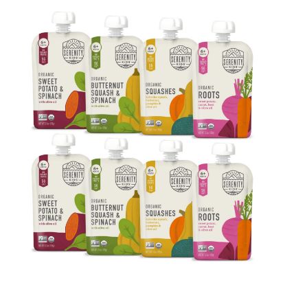 Picture of Serenity Kids 6+ Months Certified Organic Baby Food Pouches Veggie Puree - No Sugary Fruits/Added Sugar - Allergen Free - 3.5 Ounce BPA-Free Bag - Variety Pack - Baby Food Veggies Puree - 8 Count