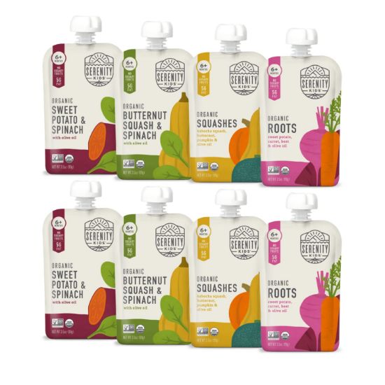 Picture of Serenity Kids 6+ Months Certified Organic Baby Food Pouches Veggie Puree - No Sugary Fruits/Added Sugar - Allergen Free - 3.5 Ounce BPA-Free Bag - Variety Pack - Baby Food Veggies Puree - 8 Count