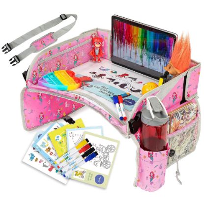 Picture of PILLANI Kids Travel Tray for Car - Car Seat Tray for Kids, Roadtrip Essentials, Carseat Table Tray for Kids Road Trip Activities - Toddler Lap Desk Organizer for Airplane