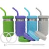 Picture of WeeSprout 2-in-1 Drinking Cups for Kids, Durable Stainless Steel Tumbler for Smoothies, Silicone Straws with Stoppers, Premium Plastic Twist Lids, Easy-Grip Sleeves, Set of 4 Dishwasher Safe Kid Cups