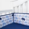 Picture of TILLYOU Baby Safe Crib Bumper Pads for Standard Cribs Machine Washable Padded Crib Liner Thick Padding for Nursery Bed 100% Silky Soft Microfiber Polyester Protector de Cuna, 4 Piece/Navy Elephant